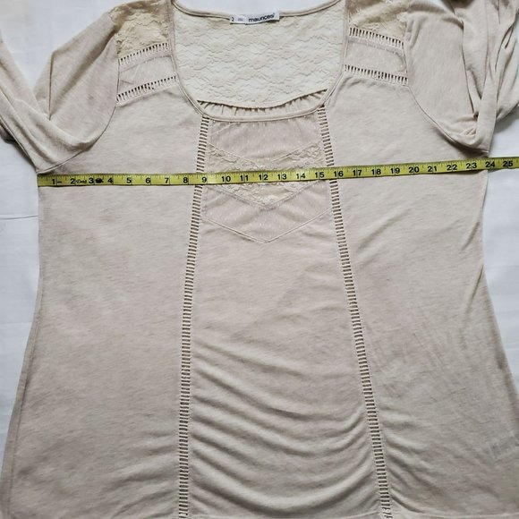 Maurices Women's Plus Size Lace Inset Peasant Top Blouse Oatmeal Size 2 - Picture 10 of 14